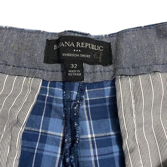 Banana Republic Mens Shorts Size 32 Blue Plaid Emerson Short Bermuda Zip Fly - Picture 4 of 9